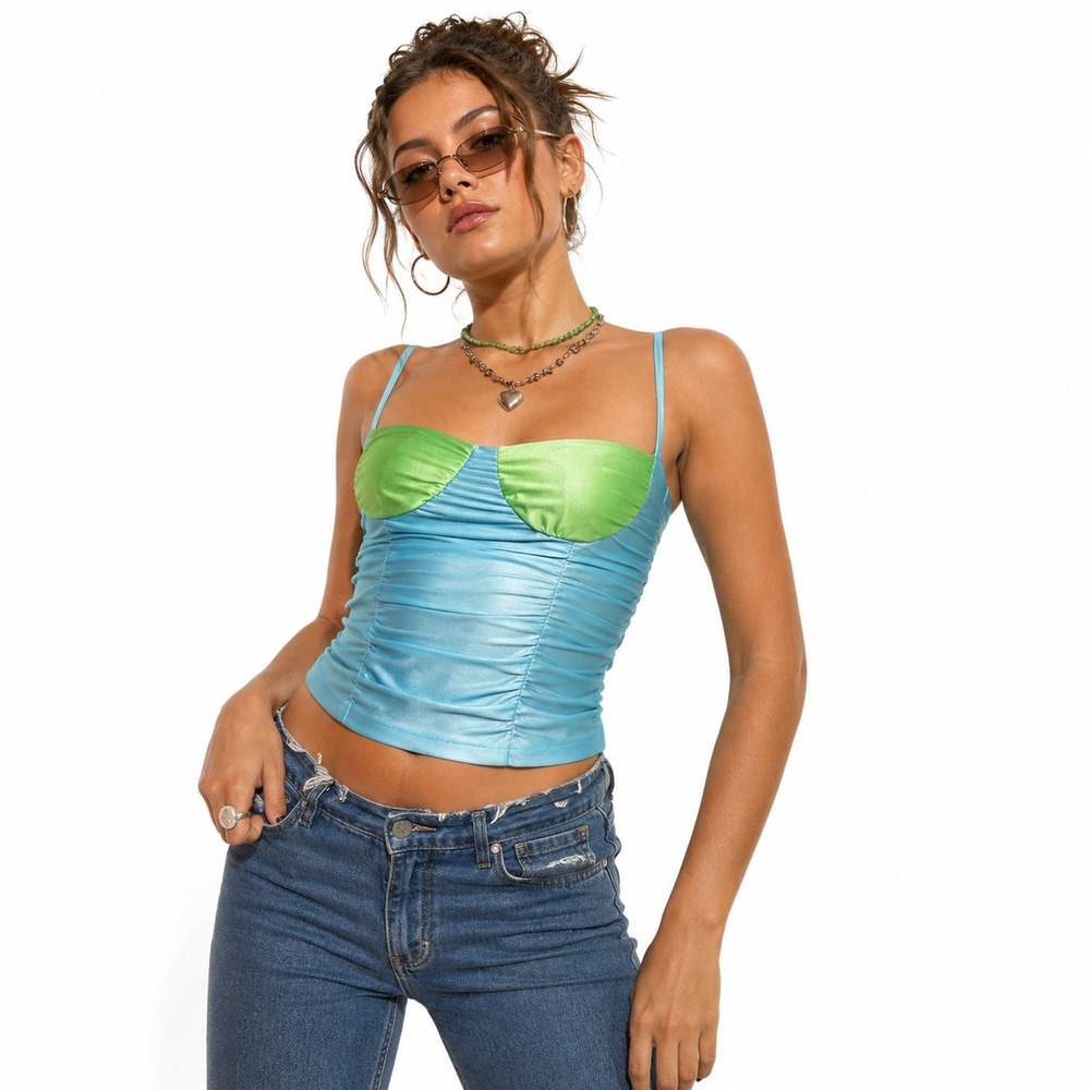 NWT Annorlunda Ruched Colorblock Cami Top Blue Green Mermaidcore Size 8